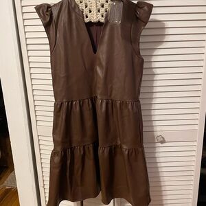 Evereve Brown Faux Leather Tiered Dress
